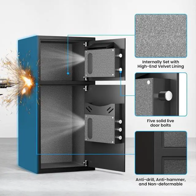 Alt view image 6 of 6 - 7.0 Cu ft Large Safe Box Fireproof Waterproof,with LED Light fire proof safe for home documents,Fingerprint password personal Safes with Deposit Slot & Dual Alarm System,Security Box fo Valuables