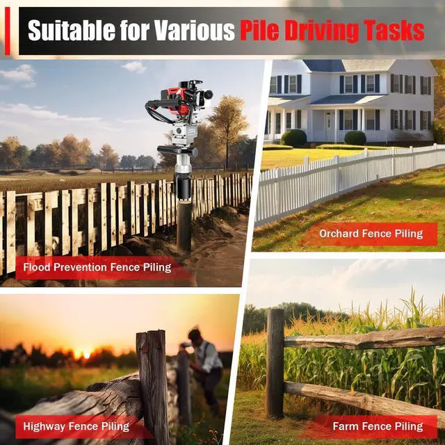 Alt view image 3 of 6 - 32.6CC 2 Stroke Gas Powered T-Post Driver, 900W Gas Powered Pile Driver Fence Post Driver Portable Petrol Piledriver Single Cylinder Air Cooling 8500r/min