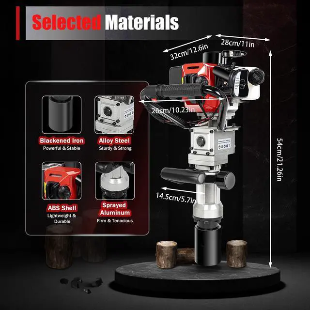 Alt view image 5 of 6 - 32.6CC 2 Stroke Gas Powered T-Post Driver, 900W Gas Powered Pile Driver Fence Post Driver Portable Petrol Piledriver Single Cylinder Air Cooling 8500r/min