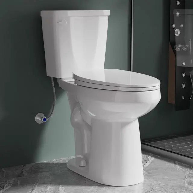Main image of Elongated 21 Inch Extra Tall White Toilet for Bathroom | Powerful Tornado Flush Single Flush 1.28 GPF, Comfort Bowl Heigh 21 High Toilet for Seniors, Two Piece 12 Rough In