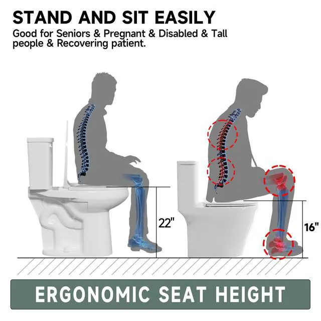 Alt view image 3 of 6 - Elongated 21 Inch Extra Tall White Toilet for Bathroom | Powerful Tornado Flush Single Flush 1.28 GPF, Comfort Bowl Heigh 21 High Toilet for Seniors, Two Piece 12 Rough In