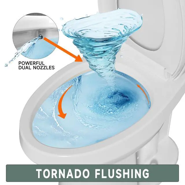 Alt view image 4 of 6 - Elongated 21 Inch Extra Tall White Toilet for Bathroom | Powerful Tornado Flush Single Flush 1.28 GPF, Comfort Bowl Heigh 21 High Toilet for Seniors, Two Piece 12 Rough In