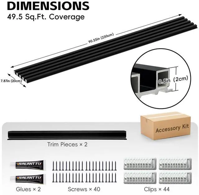 Alt view image 2 of 6 - WPC Slat Wall Panels, 90.5 x 7.9 x 0.8Inches 10Pack 3D Accent Wall Paneling for Interior Home Decor Living Room, TV Background, Office, Bedroom (Matte Black)