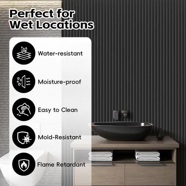 Alt view image 3 of 6 - WPC Slat Wall Panels, 90.5 x 7.9 x 0.8Inches 10Pack 3D Accent Wall Paneling for Interior Home Decor Living Room, TV Background, Office, Bedroom (Matte Black)