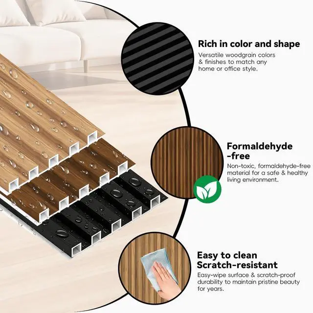 Alt view image 4 of 6 - WPC Slat Wall Panels, 90.5 x 7.9 x 0.8Inches 10Pack 3D Accent Wall Paneling for Interior Home Decor Living Room, TV Background, Office, Bedroom (Matte Black)