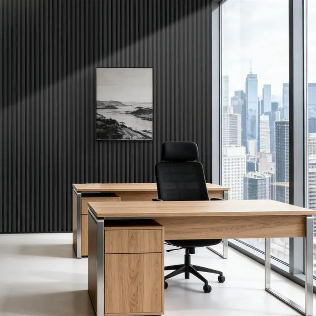 Alt view image 6 of 6 - WPC Slat Wall Panels, 90.5 x 7.9 x 0.8Inches 10Pack 3D Accent Wall Paneling for Interior Home Decor Living Room, TV Background, Office, Bedroom (Matte Black)