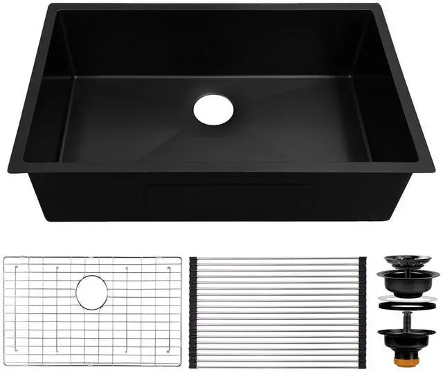 Alt view image 2 of 6 - Darker Black 32x19 Inch Undermount Kitchen Sink - Modern 16 Gauge Extremely Durable Single Bowl Stainless Steel Sink with Anti-scratches Nano Surface