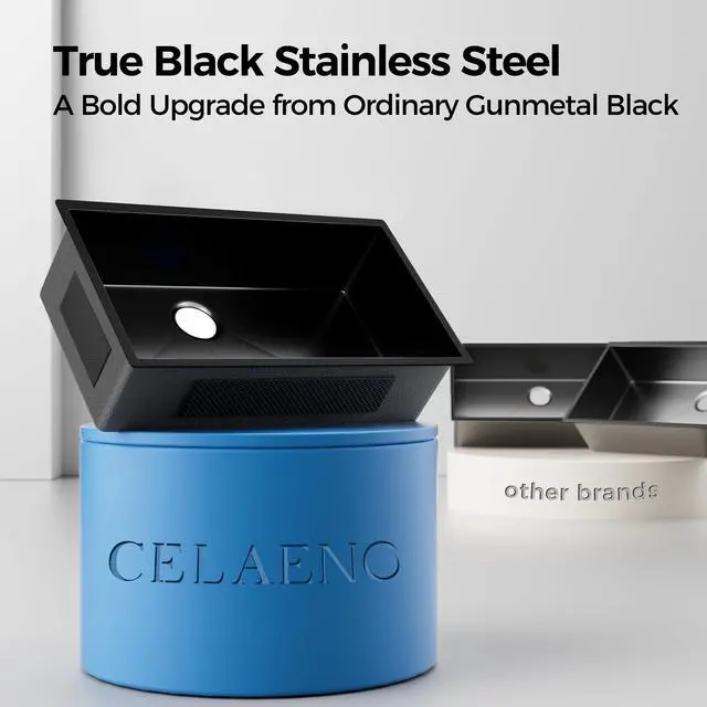 Alt view image 3 of 6 - Darker Black 32x19 Inch Undermount Kitchen Sink - Modern 16 Gauge Extremely Durable Single Bowl Stainless Steel Sink with Anti-scratches Nano Surface