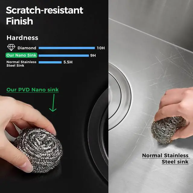 Alt view image 5 of 6 - Darker Black 32x19 Inch Undermount Kitchen Sink - Modern 16 Gauge Extremely Durable Single Bowl Stainless Steel Sink with Anti-scratches Nano Surface