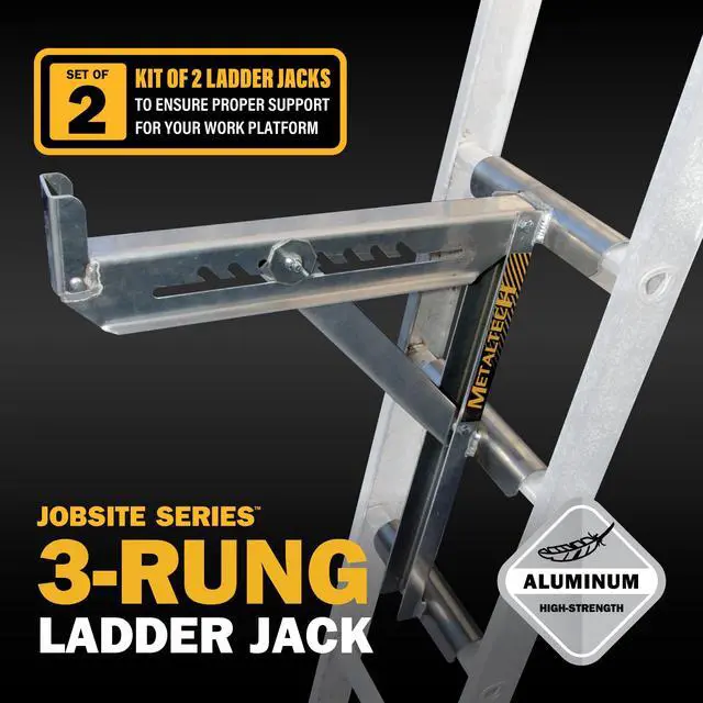 Alt view image 5 of 6 - Jobsite Series 3-Rung Ladder Jack 2-Pack E-LJ30P, Aluminum Jack for Scaffolding Extensions and Work Platforms, Scaffold, Masonry, Painting, and Roofing Tool for Job Site and Home Improvement