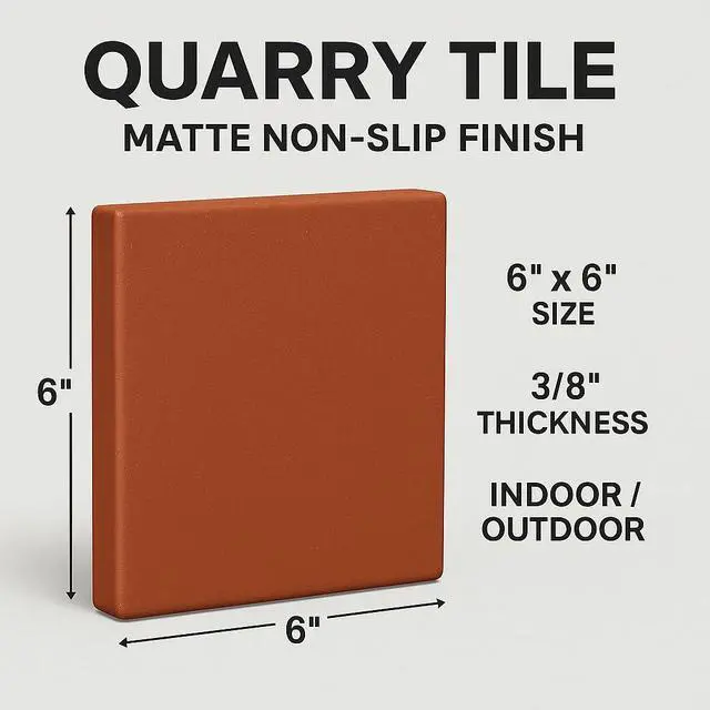 Alt view image 2 of 6 - 6x6 Red Quarry Tile Durable Ceramic Floor Wall Tile Indoor and Outdoor Use,Matte Finish, Non-Slip Surface, Great for Restaurant Hotel Kitchen Spa, Premium Grade- 30 Tile Box