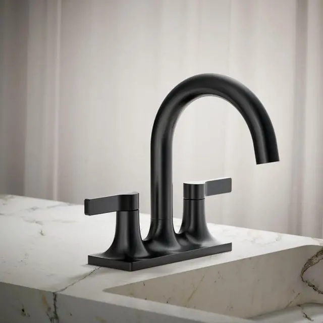 Alt view image 2 of 6 - K-28124-4-BL Venza® Centerset Bathroom Sink Faucet, 3-Hole, 1.2 GPM, Easy Installation, Corrosion Resistant, Matte Black
