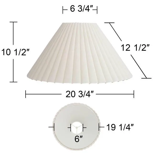 Alt view image 4 of 6 - Set of 2 Box Pleat Empire Lamp Shade (Pre-Assembled) s Antique White Large 6.75" Top x 20.75" Bottom x 10.75" High x 12.5" Slant Spider with Replacement Harp and Finial Fitting