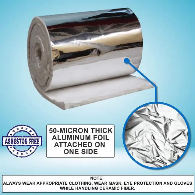 Alt view image 3 of 6 - Ceramic Fiber Blanket with Aluminum Foil Facing, 8# Density, 1" x 24" x 12.5', 2400F, High Temperature Insulation Blanket for Stove Furnace Forge Kiln Fireplace Welding Soldering HVAC