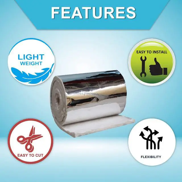 Alt view image 5 of 6 - Ceramic Fiber Blanket with Aluminum Foil Facing, 8# Density, 1" x 24" x 12.5', 2400F, High Temperature Insulation Blanket for Stove Furnace Forge Kiln Fireplace Welding Soldering HVAC
