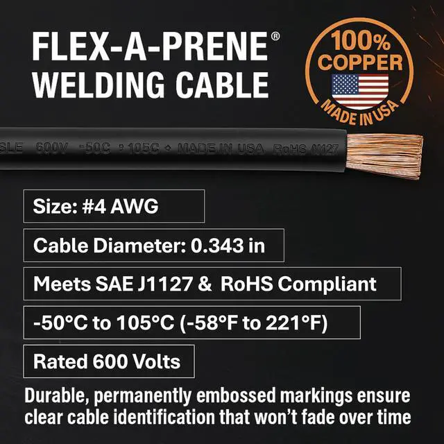 Alt view image 4 of 6 - 150 Amp Welding Electrode Holder Lead Assembly - Dinse 10-25 Connector - #4 AWG 100% Copper Cable (100 FEET)