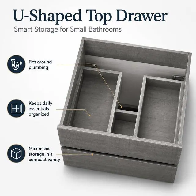 Alt view image 3 of 6 - 24 Inch Floating Bathroom Vanity with Sink, Gray Wall Mounted Vanity Cabinet with 2 Drawers, Ceramic Sink, Soft Close Slides for Small Bathroom, Powder Room