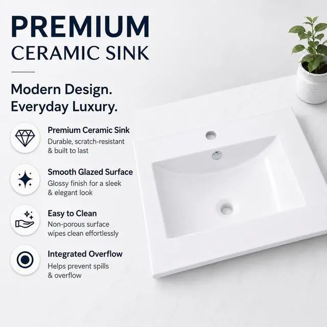 Alt view image 5 of 6 - 24 Inch Floating Bathroom Vanity with Sink, Gray Wall Mounted Vanity Cabinet with 2 Drawers, Ceramic Sink, Soft Close Slides for Small Bathroom, Powder Room