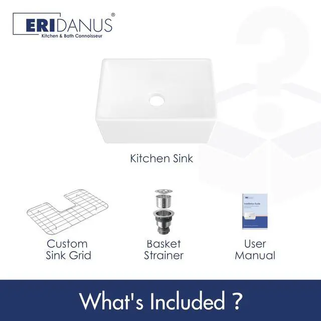 Alt view image 2 of 6 - Farmhouse Sink, 24 Inch x 16 Inch White Farm Sink Small Farmhouse Kitchen Sink Apron Sink, 24" Kitchen Sink Single Bowl Prep Bar Sink, Laundry Sink with Bottom Grid and Strainer Drain