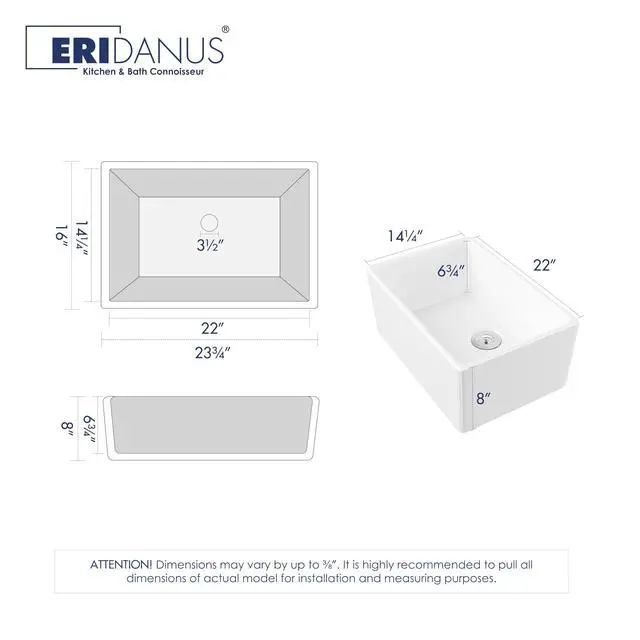 Alt view image 3 of 6 - Farmhouse Sink, 24 Inch x 16 Inch White Farm Sink Small Farmhouse Kitchen Sink Apron Sink, 24" Kitchen Sink Single Bowl Prep Bar Sink, Laundry Sink with Bottom Grid and Strainer Drain