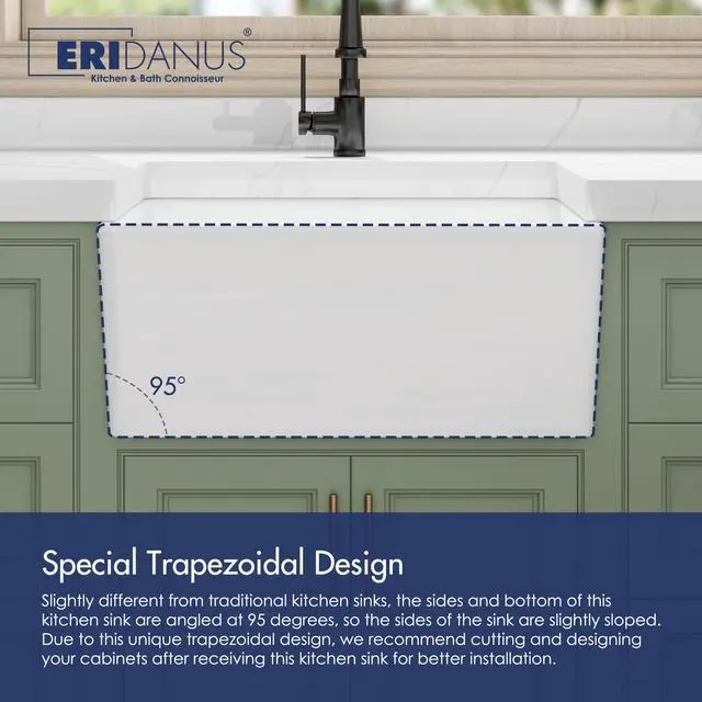 Alt view image 5 of 6 - Farmhouse Sink, 24 Inch x 16 Inch White Farm Sink Small Farmhouse Kitchen Sink Apron Sink, 24" Kitchen Sink Single Bowl Prep Bar Sink, Laundry Sink with Bottom Grid and Strainer Drain