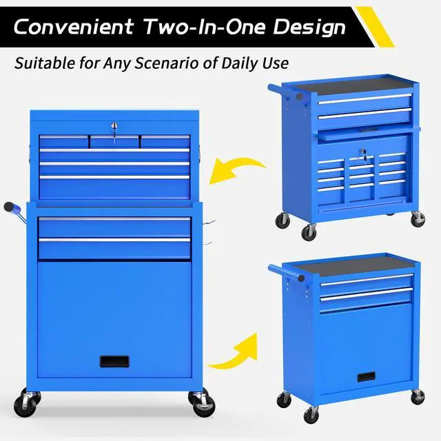 Alt view image 6 of 6 - 8 Drawer Rolling Tool Chest, Large Capacity Rolling Tool Box with Wheels, Locking Mechanical Tool Chest, Portable Tool Box with Sliding Drawers for Garage Workshop and Tool Room (Blue)