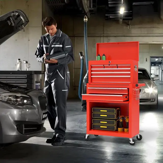 Alt view image 2 of 6 - 8 Drawer Rolling Tool Chest, Large Capacity Rolling Tool Box with Wheels, Locking Mechanical Tool Chest, Portable Tool Box with Sliding Drawers for Garage Workshop and Tool Room (Red)