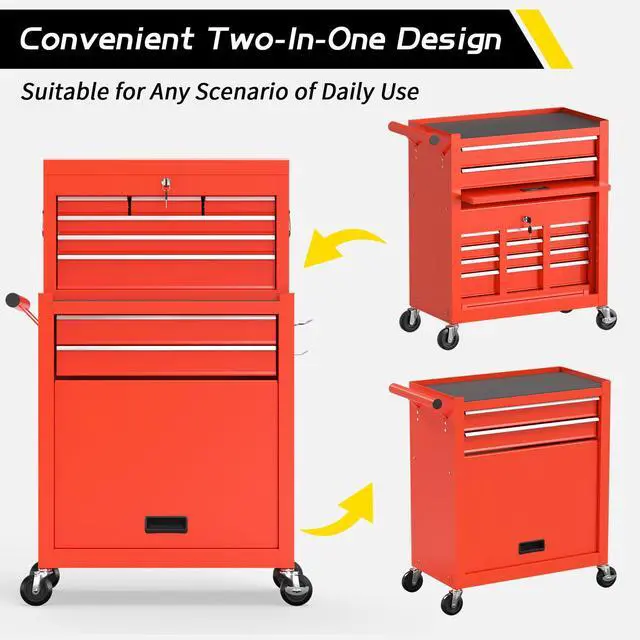 Alt view image 5 of 6 - 8 Drawer Rolling Tool Chest, Large Capacity Rolling Tool Box with Wheels, Locking Mechanical Tool Chest, Portable Tool Box with Sliding Drawers for Garage Workshop and Tool Room (Red)