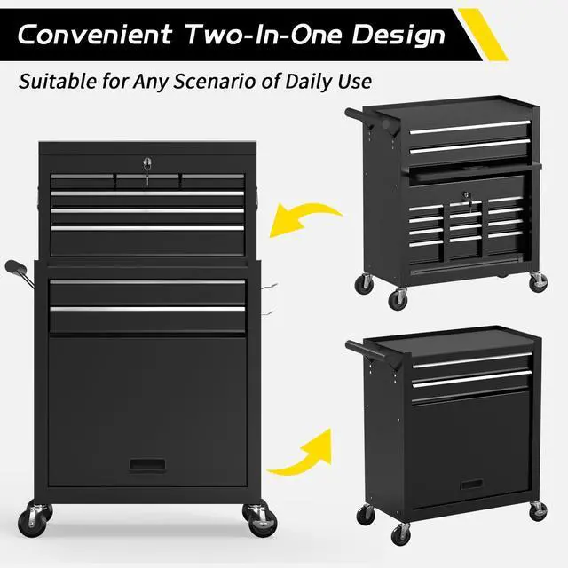 Alt view image 6 of 6 - 8 Drawer Rolling Tool Chest, Large Capacity Rolling Tool Box with Wheels, Locking Mechanical Tool Chest, Portable Tool Box with Sliding Drawers for Garage Workshop and Tool Room (Black)