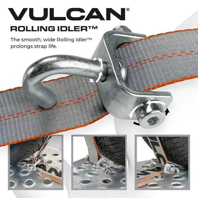 Alt view image 4 of 6 - Autohauler Car Tie Down - Rolling Idler 3-Cleat - 120 Inch - 4 Pack - Silver Series - 3,300 Pound Safe Working Load