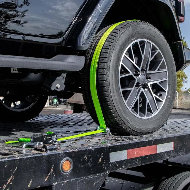 Alt view image 4 of 6 - Car Tie Down - Rolling Idler 3-Cleat - 120 Inch - 4 Pack - High-Viz - 3,300 Pound Safe Working Load