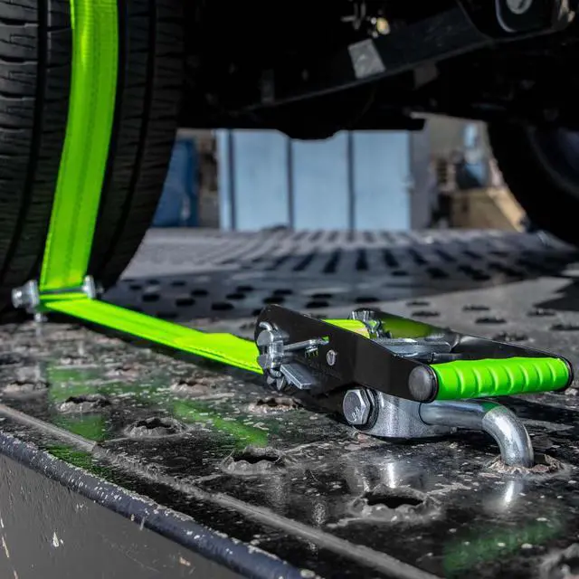 Alt view image 5 of 6 - Car Tie Down - Rolling Idler 3-Cleat - 120 Inch - 4 Pack - High-Viz - 3,300 Pound Safe Working Load