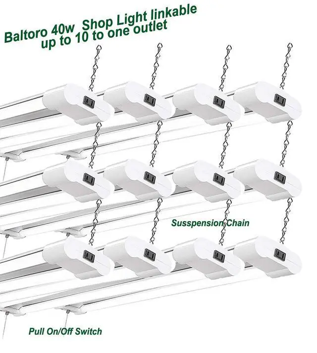 Alt view image 3 of 5 - 40w LED 4800 Lumen Double Tubes Utility Shop Light 5000K Daylight UL 100w Equivalent Pull on/Off. Surface/Suspension Mount, Garage, Warehouse, Workshop Linkable to 10 (12 Pack)