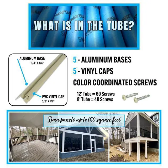 Alt view image 3 of 6 - No-Spline Screened in Porch Kit - 96-in, 5 PK (White) - Aluminum Base & Vinyl Caps - Porch Screening System for Mesh Screen Patio Enclosure Panels