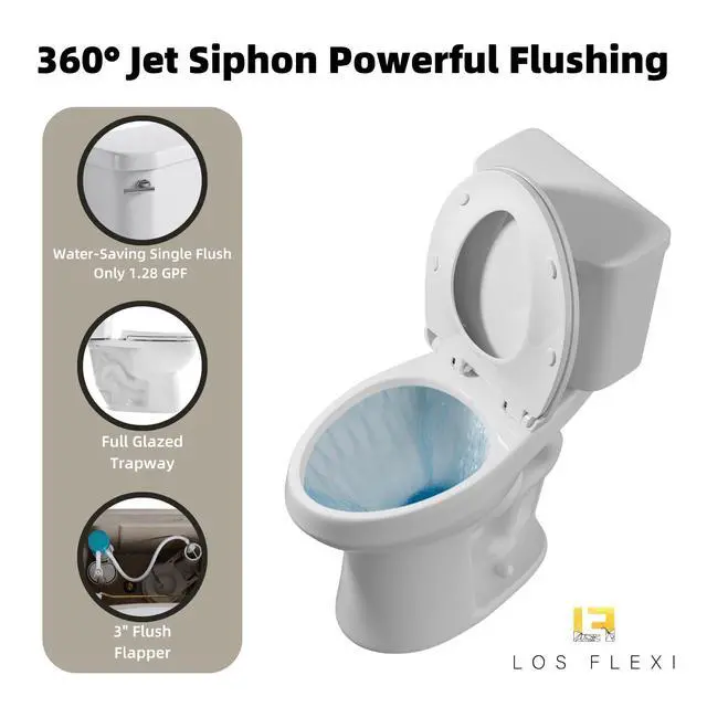 Alt view image 3 of 6 - 17.9 Inch ADA Two-Piece Toilet for Bathroom, Elongated Bowl & Comfort Height Toilet, Powerful Siphon Jet Flush 1.28 GPF, Tall Toilet With Convenience, Standard 12" Rough-In & S-Trap