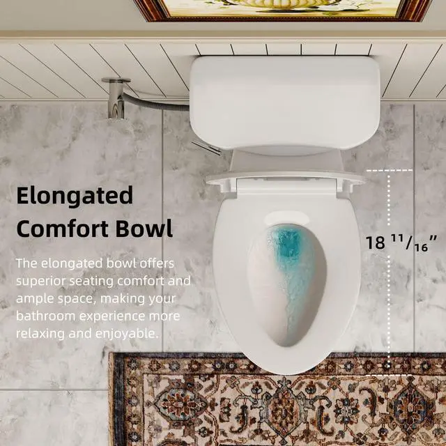 Alt view image 6 of 6 - 17.9 Inch ADA Two-Piece Toilet for Bathroom, Elongated Bowl & Comfort Height Toilet, Powerful Siphon Jet Flush 1.28 GPF, Tall Toilet With Convenience, Standard 12" Rough-In & S-Trap