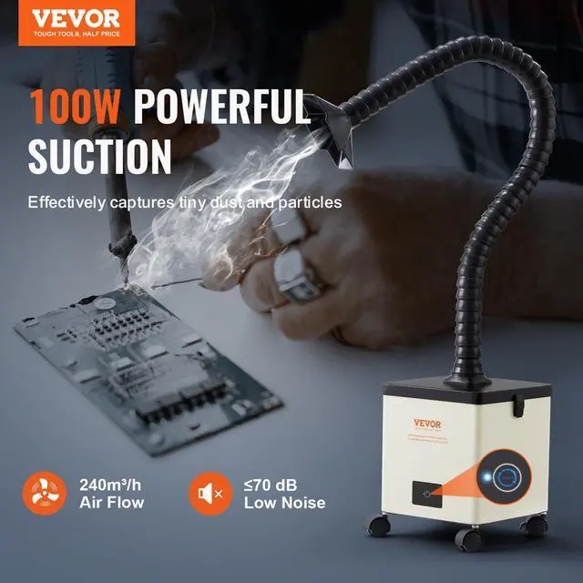 Alt view image 2 of 6 - Solder Fume Extractor, 100W Soldering Smoke Extractor with 3-Stage Filters, 240 m³/h Strong Suction Smoke Absorber and Filter for Soldering, Engraving, DIY Welding