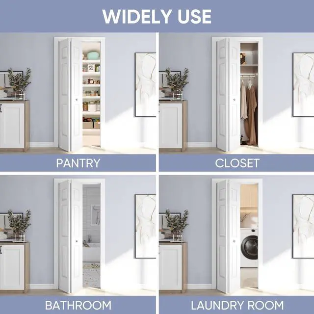 Alt view image 4 of 6 - 36in. x 80in. Bifold Door, 6 Panel Primed Bifold Interior Doors, Hollow Core Bi Fold Closet Door with Hardware Kit Include, Folding Doors for Laundry, Pantry & Bedroom