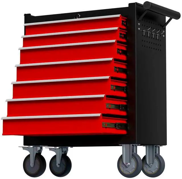 Main image of 7-Drawer Tool Chest, Rolling Tool Box with Wheels, High Capacity Detachable Mobile Tool Storage Cabinet for Workshop, Garage, Mechanics and Repair Room (BlackRed, 7-Drawer)