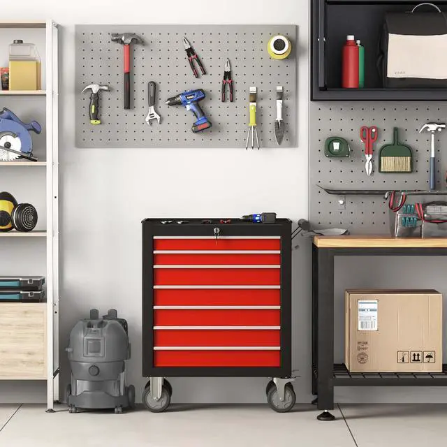 Alt view image 2 of 6 - 7-Drawer Tool Chest, Rolling Tool Box with Wheels, High Capacity Detachable Mobile Tool Storage Cabinet for Workshop, Garage, Mechanics and Repair Room (BlackRed, 7-Drawer)