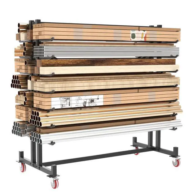 Alt view image 2 of 6 - Lumber Storage Rack, Heavy-Duty 2000LBS Rolling Lumber Rack on Wheels, 7-Tier Wood Storage Rack with X-Braced Steel Frame, Pipe Rack Organizer Shelving Unit for Garage Workshop