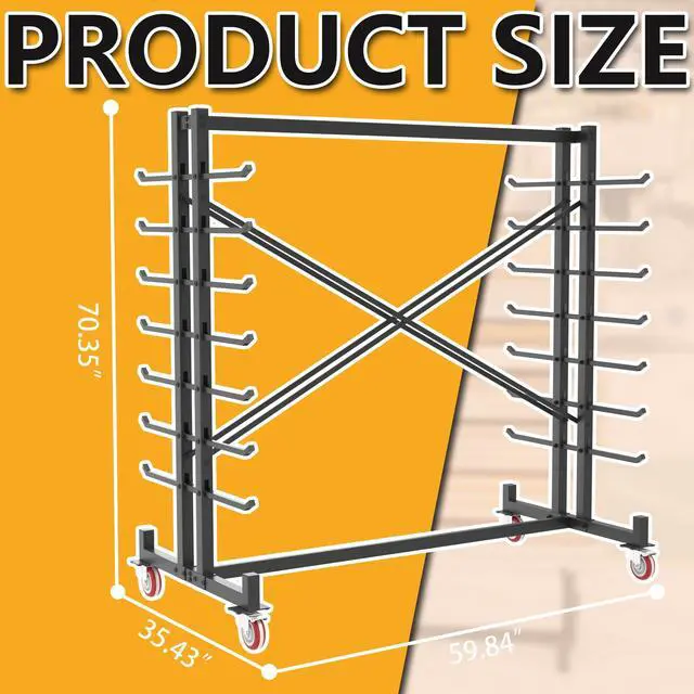 Alt view image 3 of 6 - Lumber Storage Rack, Heavy-Duty 2000LBS Rolling Lumber Rack on Wheels, 7-Tier Wood Storage Rack with X-Braced Steel Frame, Pipe Rack Organizer Shelving Unit for Garage Workshop