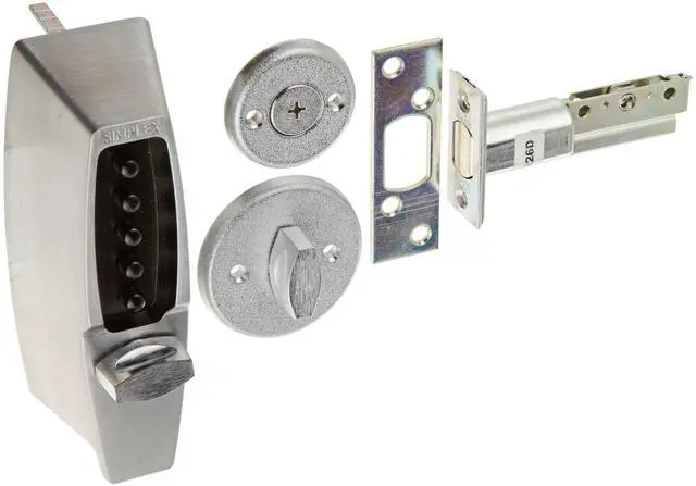 Main image of Kaba 7100 Series Metal Mechanical Pushbutton Auxiliary Lock with Thumbturn, 25mm Tubular Deadbolt, Flat Front Face Plate, 70mm Backset, Satin Chrome Finish