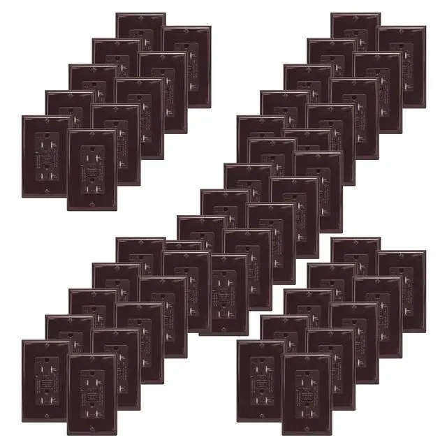 Main image of GFCI 20A Tamper Resistant Duplex Receptacle Standard Decorative Outlet with LED Indicator, Ground Fault Circuit Interrupter, Decorative Wallplate, Safelock Protection, UL Listed, Brown (50)