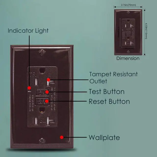 Alt view image 3 of 6 - GFCI 20A Tamper Resistant Duplex Receptacle Standard Decorative Outlet with LED Indicator, Ground Fault Circuit Interrupter, Decorative Wallplate, Safelock Protection, UL Listed, Brown (50)
