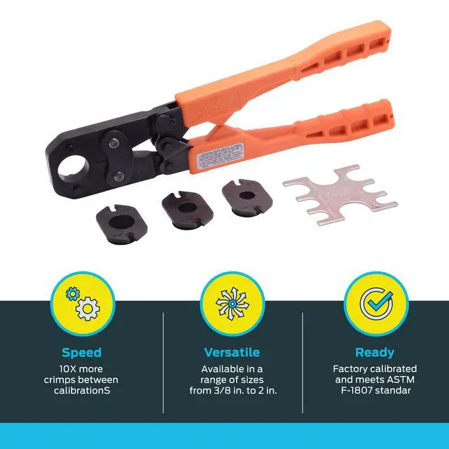 Alt view image 3 of 5 - 3/8 Inch PEX Crimp Tool Multi-Head Kit, Orange Handles, Plumbing Fittings, 23100