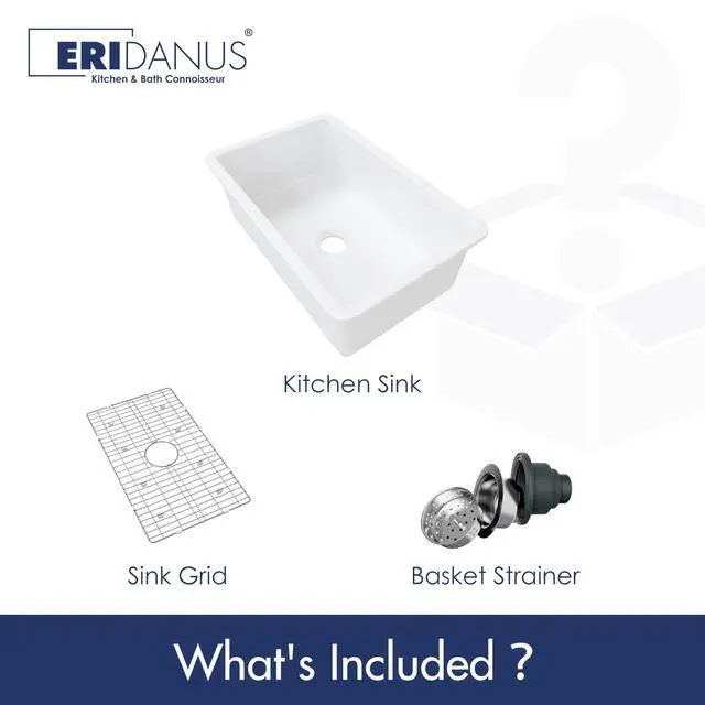 Alt view image 2 of 6 - 32" x 19" Fireclay Undermount Sink - 32 Inch Dual Mount White Topmount Deep Single Bowl with Bottom Grid and Dual Overflow Strainer Drain