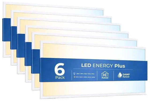 Main image of 6 Pack 2x4 LED Flat Panel Light for Drop Ceiling, 9360lm Selectable 30W/40W/50W/60W/72W, Color Temperature 3000K/3500K/4000K/5000K/6500K, 0-10V Dimmable, 120-277V, ETL