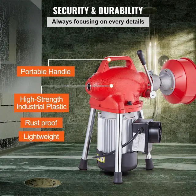 Alt view image 6 of 6 - Drain Cleaner Machine 66FT x 5/8 Inch, 250W Electric Sewer Snake Auger with 2 Sectional Steel Cables (66' x 5/8" and 15' x 3/8"), 7 Cutters and CW/CCW Control for 1.6" to 4" Pipes
