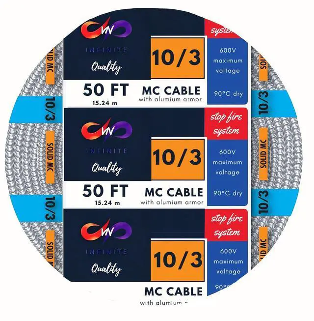 Main image of MC Cable 10/3 - Metal Clad 50ft - Aluminium Armor Solid Copper Conductor - Cable for Indoor 50 Ft